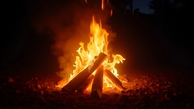 Glowing Bonfire With Bright Orange Flames
