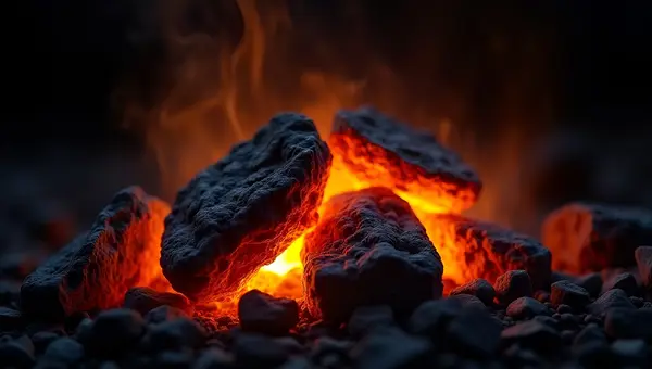 Glowing Fiery Coal Embers Close-Up
