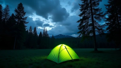 Glowing Green Camping Tent At Dusk In Forest