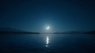 Glowing Half Moon Over Calm Water Landscape