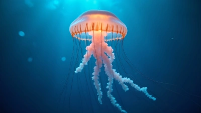 Glowing Jellyfish Close-Up In Clear Ocean