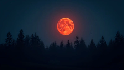 Glowing Red Moon Over Silhouetted Forest