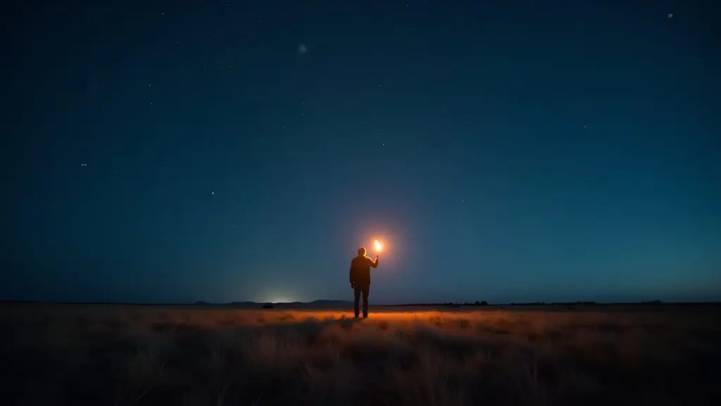 Glowing Torch Holder in Starry Night Field