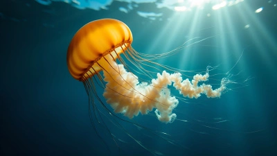 Glowing Yellow Jellyfish Floating in Ocean