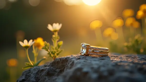 Gold Ring with Clear Gemstones Close-Up