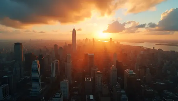 Golden Hour Aerial View Of Urban Buildings