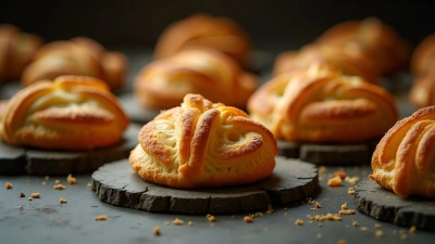Golden Pastries Arranged On Stone Slabs