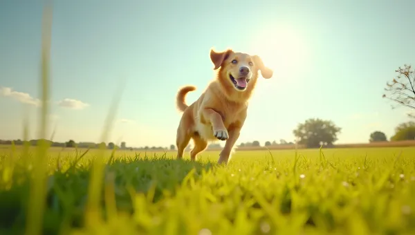Golden Retriever Running Across Green Grass