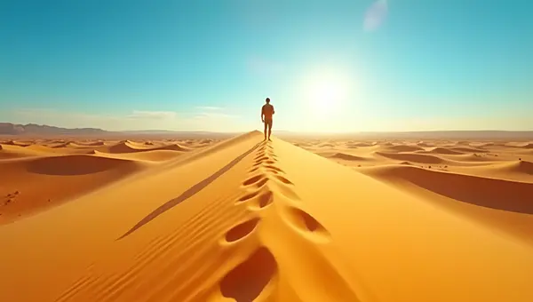 Golden Sand Dune With Solitary Person In Desert