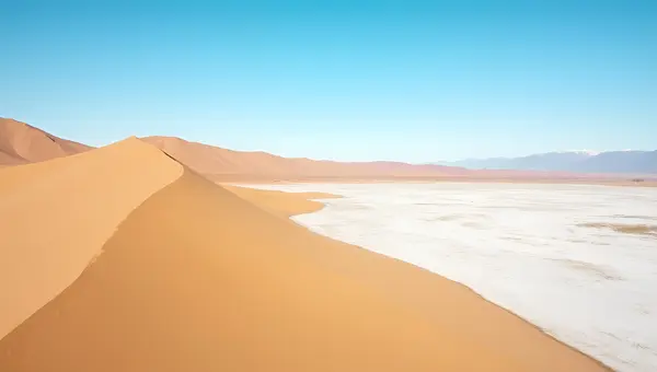 Golden Sandy Dunes And White Snowfields Landscape