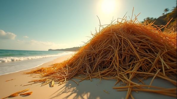 Golden Straw Heap on Sandy Beach