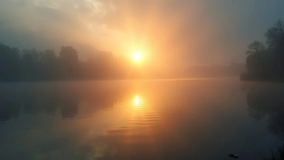 Golden Sunlight Piercing Mist Over Calm Lake