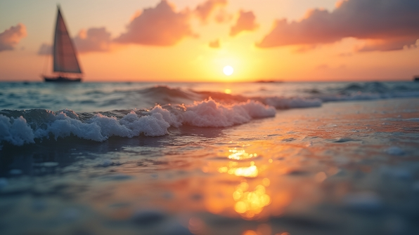 Golden Sunrise Over Calm Ocean Waves