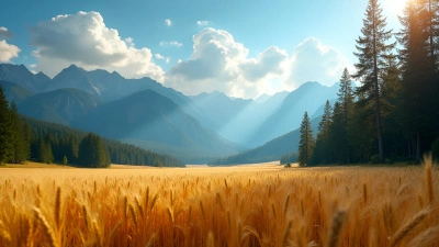 Golden Wheat Field Near Pine Trees And Mountains