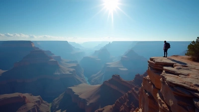 Grand Canyon Hiker On Rocky Ledge Under Blue Sky