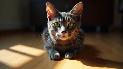 Gray And Black Domestic Cat With Green Eyes