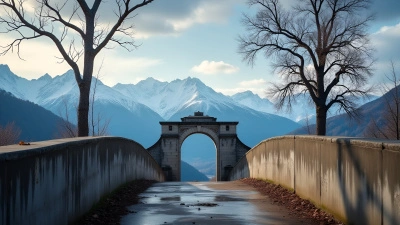 Gray Concrete Arch Bridge Near Snowy Mountains