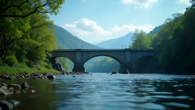 Gray Concrete Bridge Over Calm River Landscape