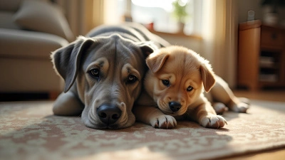 Gray Dog And Puppy Resting Indoors