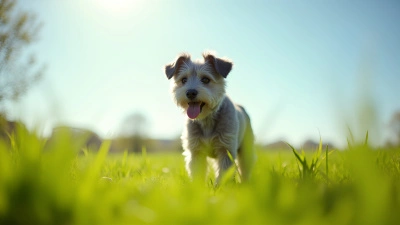 Gray Dog Standing Alert On Green Grass