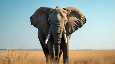 Gray Elephant in Sunlit Savannah Landscape