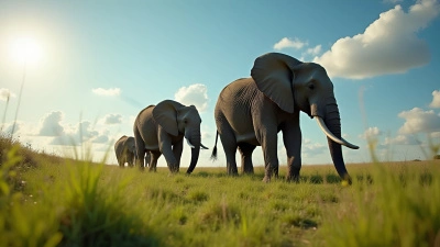Gray Elephants Strolling Through Green Grasslands