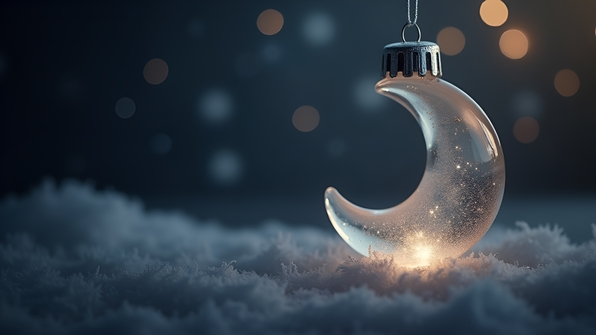 Gray Glass Moon Ornament With Reflective Surfaces