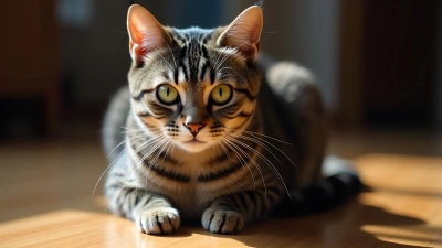Gray Tabby Cat With Green Eyes Close-Up