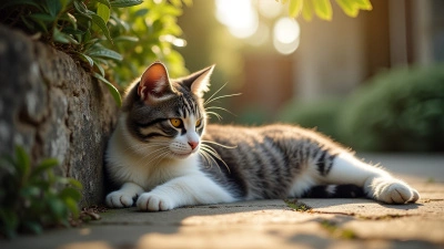 Gray And White Cat Resting Outdoors