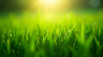 Green Grass Field With Dew Drops