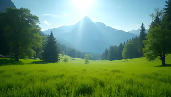 Green Grass Field With Mountain View