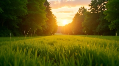 Green Grass Field With Sunset Glow