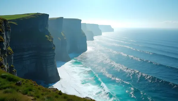 Green and Gray Sea Cliff Over Ocean Waves