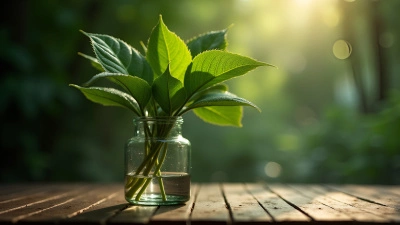 Green Leaf Plant in Glass Vase on Rustic Table