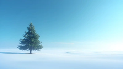 Green Pine Tree In Snowy Field