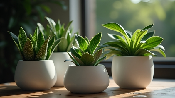 Green Snake Plants In Modern White Pots