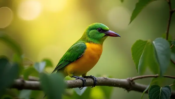 Green And Yellow Bird On Branch