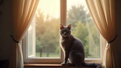 Grey Cat Perched On Sunlit Window