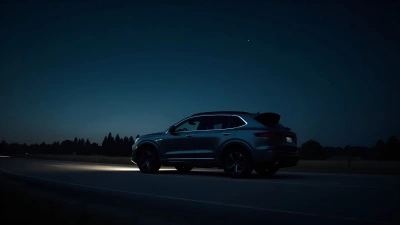Grey SUV Parked Beside Quiet Road at Night