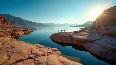 Group Standing On Rugged Rock Formations Near Water