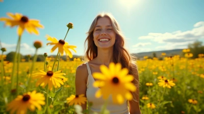 Happy Woman With Black-Eyed Susan Flowers Outdoors