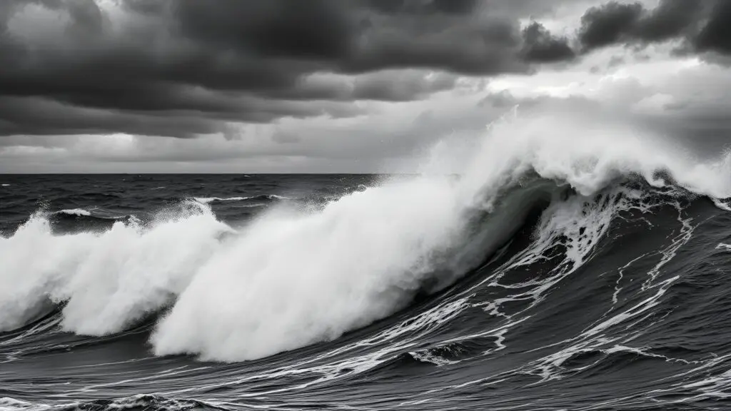 High-Contrast Grayscale Ocean Waves Photography