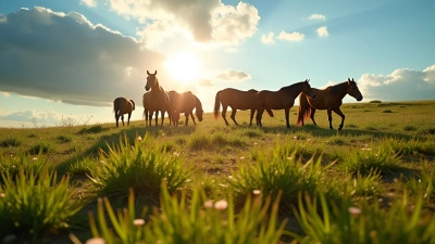 Horse Herd Grazing On Green Grassland