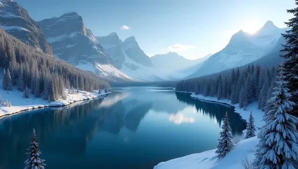 Icy Mountain Lake With Snow-Covered Peaks