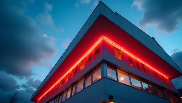 Illuminated Modern Building With Vibrant Exterior Lighting