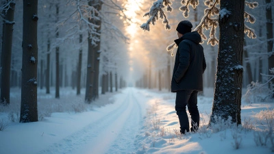 Individual in Black Jacket by Snowy Tree