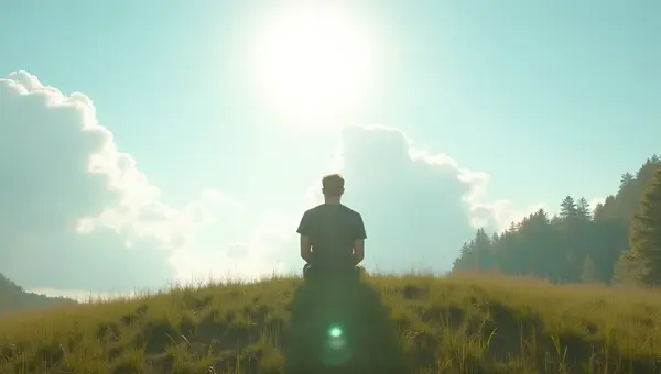 Individual Seated on Hill Under Bright Sky