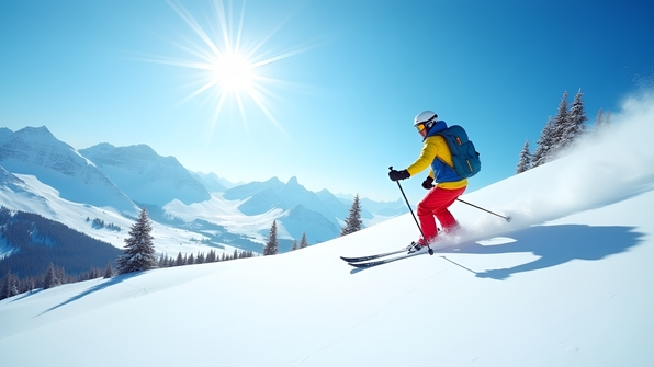 Individual Skiing On Bright Snowy Landscape