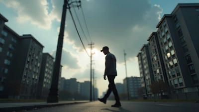 Individual Strolling Beside Utility Pole Under Overcast Sky