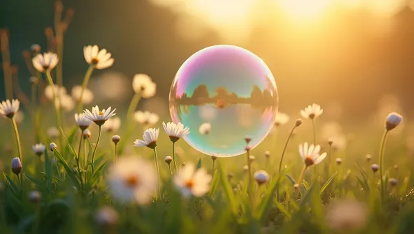 Iridescent Soap Bubble Close-Up With Sunlight